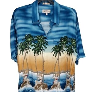 Vintage Campia Moda XL Mens Hawaii Bikini Girls and Palm tree rayon shirt